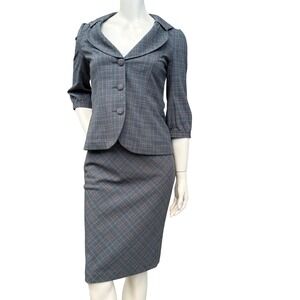 Ricki's Grey Plaid Skirt Suit Set Blazer Y2K Dark Academia Office Siren 90's  2